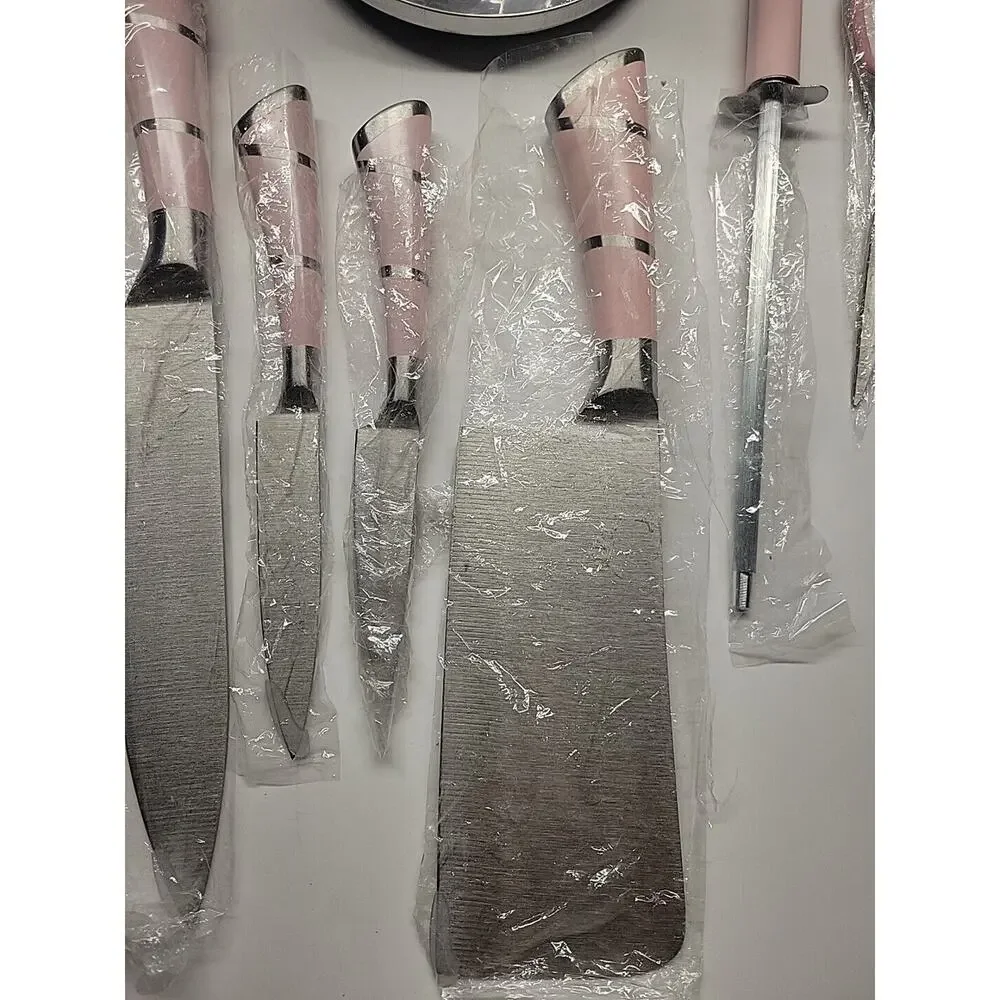 8 Pcs Kitchen Knives Set Pink Acrylic Stainless Steel Professional Chef's Knives